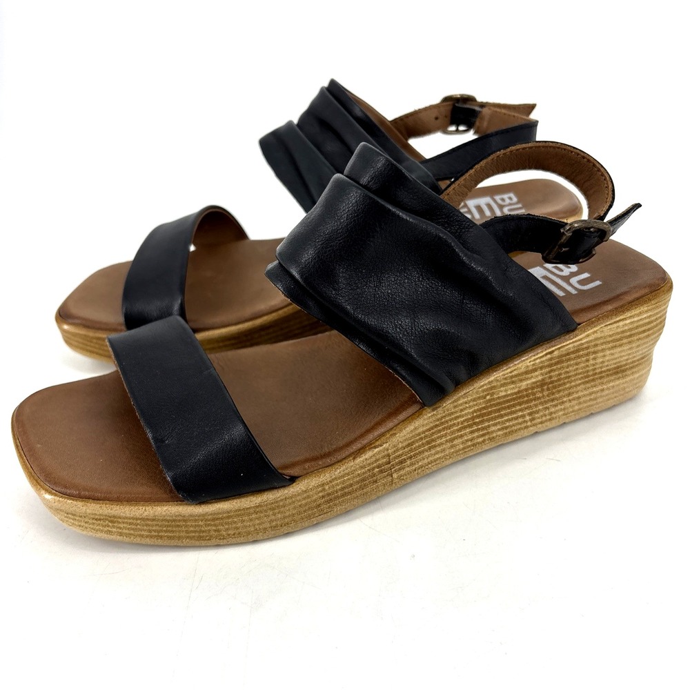 Bueno Maya Sandals Black Leather Straps‎ Wedge Platform Size 40 - Picture 10 of 12